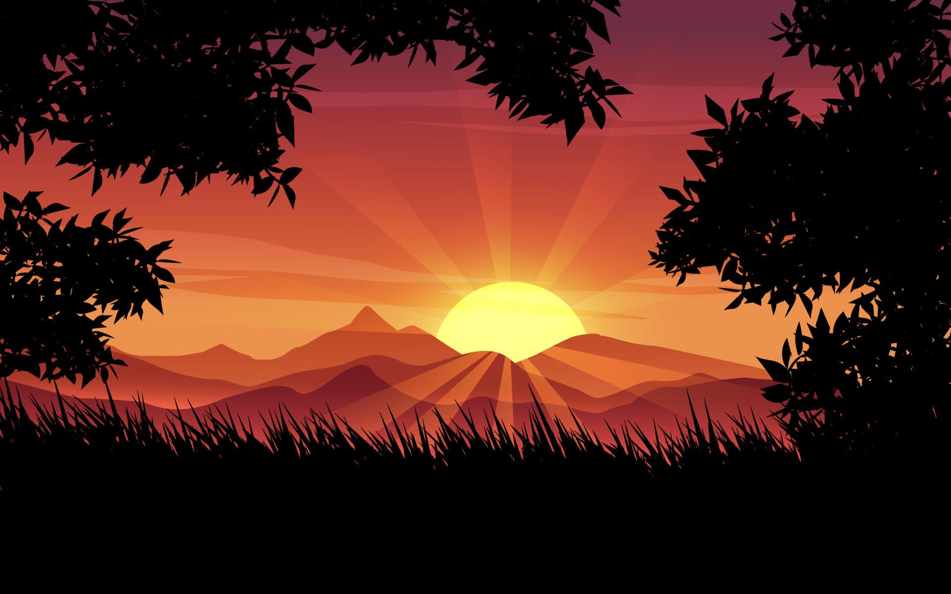 Sunrise illustration over mountains